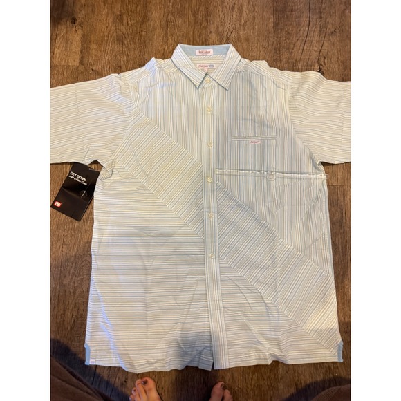 Ecko Unltd Mens Large Short Sleeve Button Down Shirt Blue White Striped NWT - Picture 2 of 5